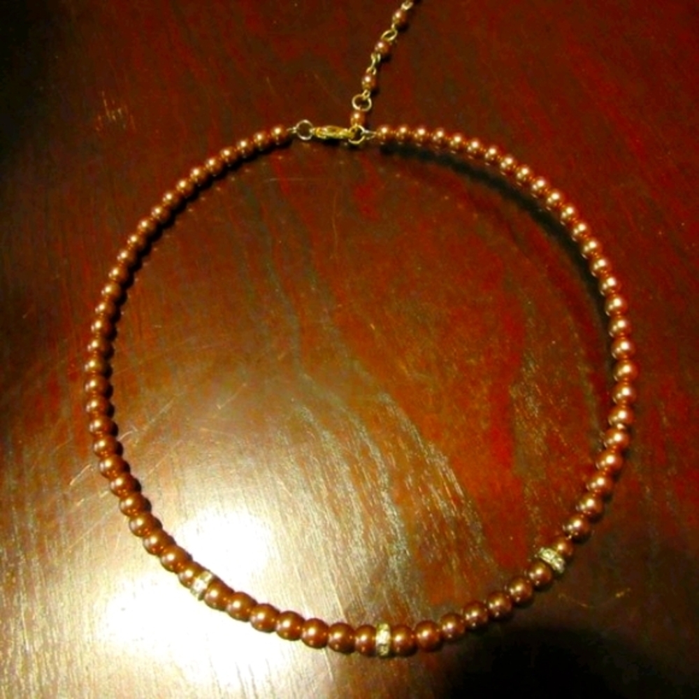 🔸🤎🔸 Gorgeous Vintage 90's Mocha & Rhinestone Choker Necklace